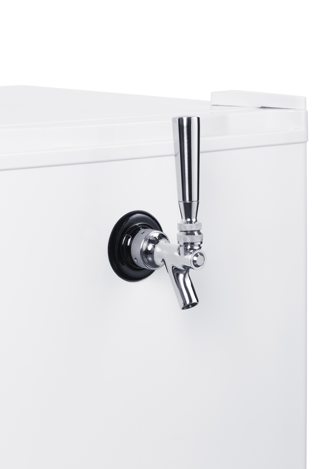 Compact commercially approved front tap beer dispenser in a classic white finish